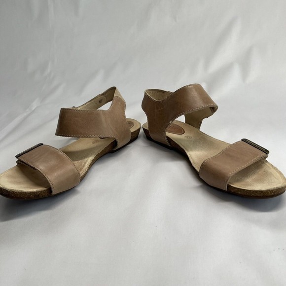 Bussola Maynila Women's Beige Leather Sandals Size 40 US 9 Flats Cork Tan Straps - Picture 5 of 14